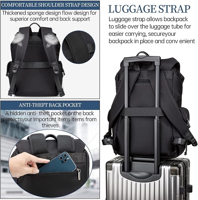 Black backpack for men, 16 inch laptop backpack - Image 5