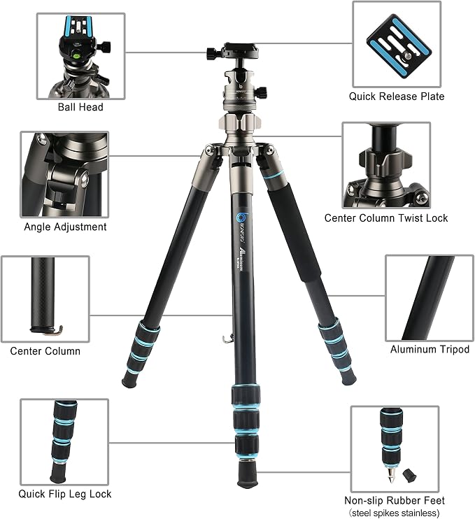 BONFOTO Portable Aluminum Alloy B674A Lightweight Camera Travel Tripod Monopod - Image 2
