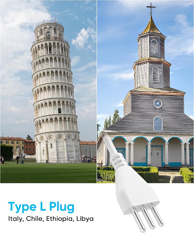 Italy Travel Plug Adapter, Olcorife US to Italy Type L Plug Adapter, - Image 3