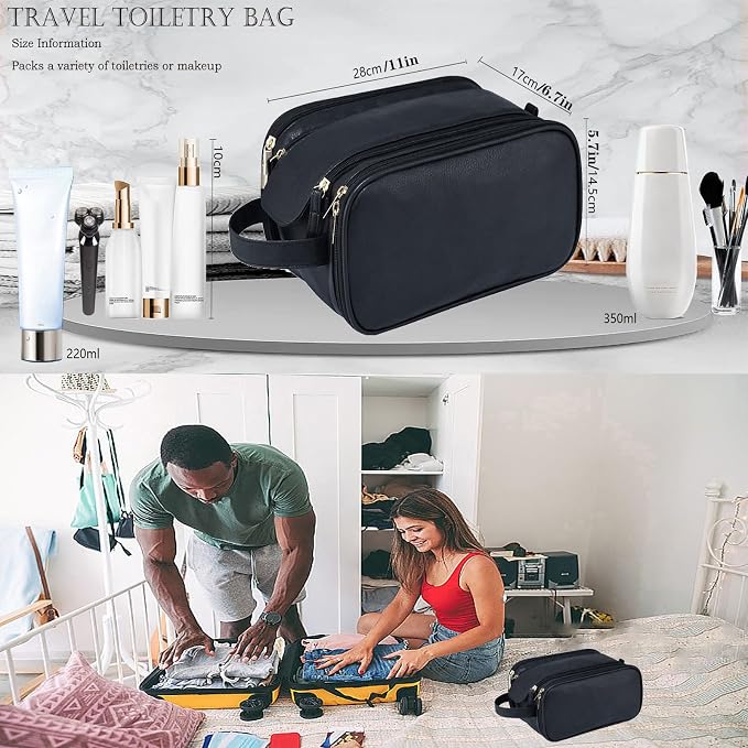 Travel Toiletry bag for men PU Triple-layer Double Zipper Toiletry Bags - Image 3