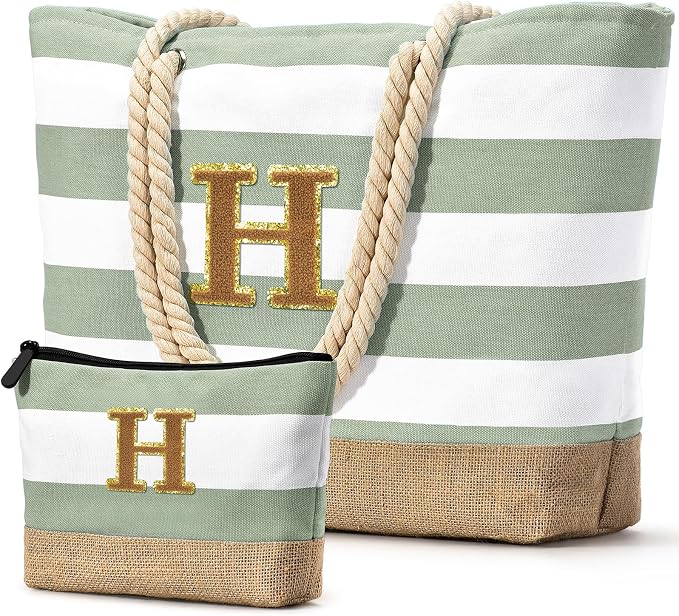 Becokan Beach Bag Initial Beach Tote by BecokanBeachBagSpecialist