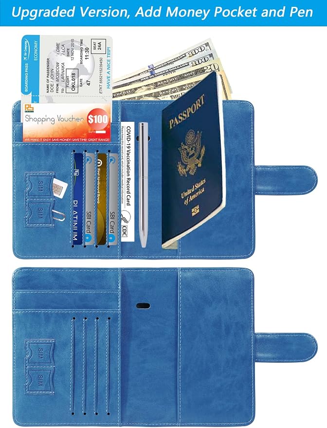 Passport Holder With Luggage Tag Cover Wallet RFID Blocking Leather Case Travel - Image 4