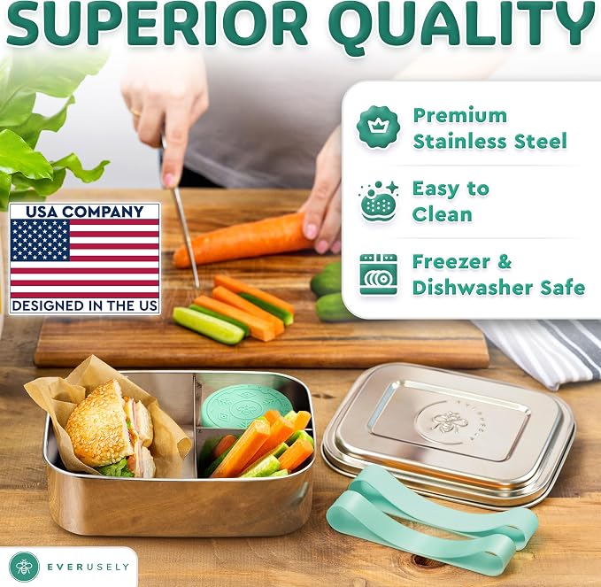 Everusely - Bento Box - Green, 47oz / 1.4 L - Stainless Steel Lunch Box - 3 - Image 6