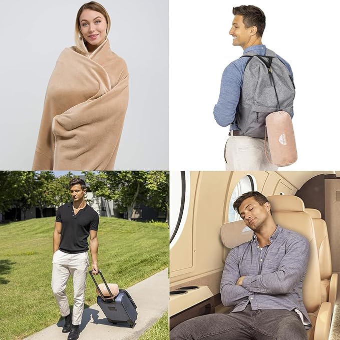 BlueHills Travel Blanket Pillow Rolled Premium Soft Plush Airplane Throw - Image 2
