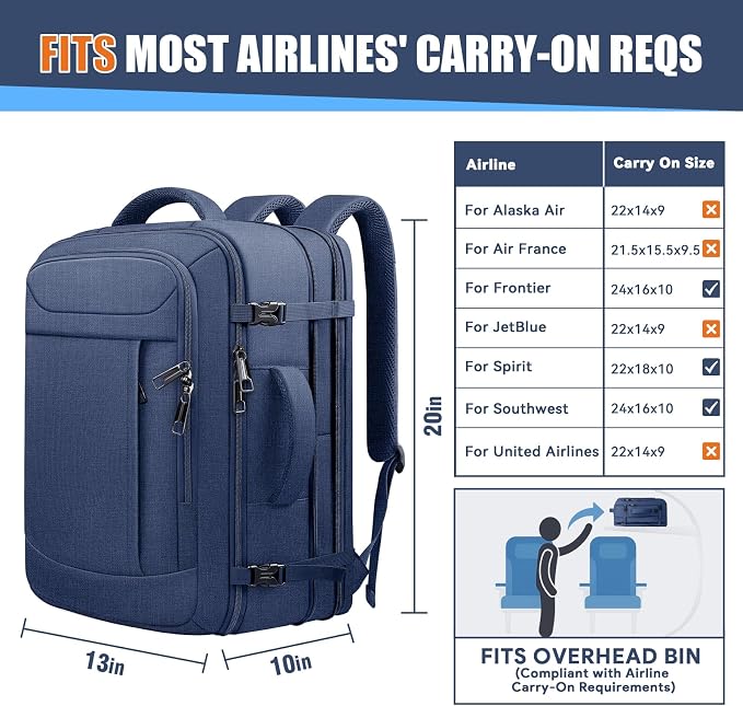 Travel Laptop Backpack, Expandable 40-50L Travel Backpack, 17.3 Inch Carry on - Image 6