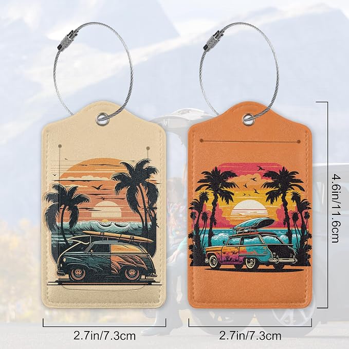 Car Palm Tree and Sunset On The Ocean 2 PCS Luggage Tags, Privacy Cover ID Label - Image 2
