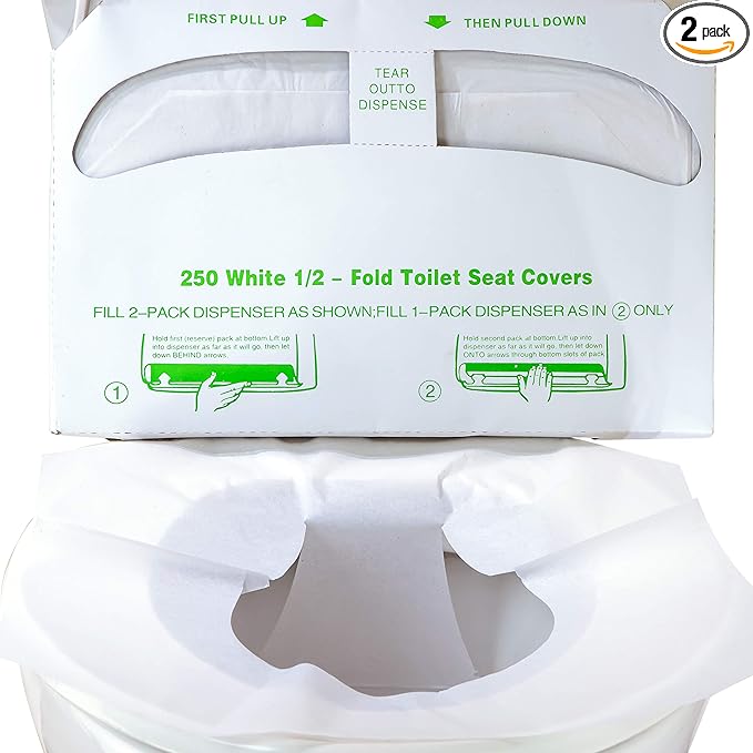 Biodegradable Half-Fold Toilet Seat Covers 500 Pk. Self-Flushing, Disposable by Pro-Grade+Cleaning+Supplies