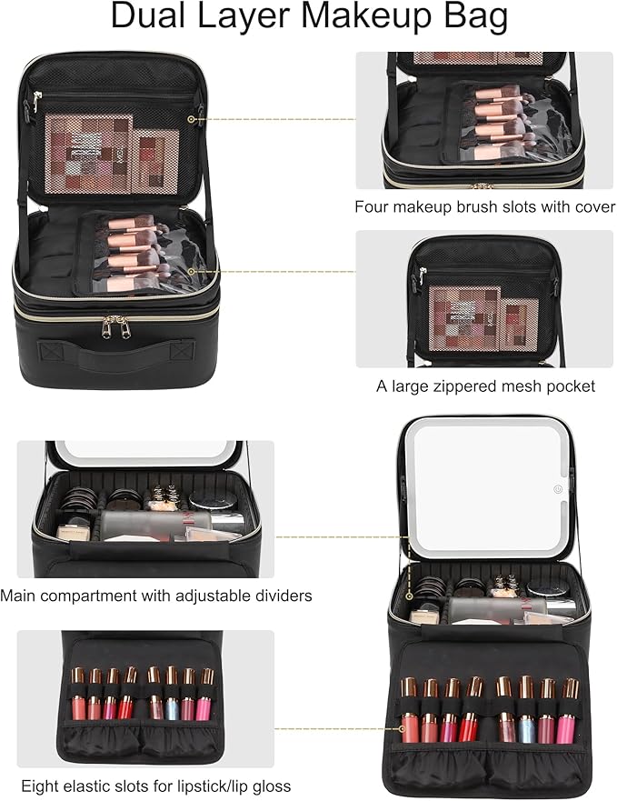 Relavel Makeup Bag with LED Mirror, Travel Makeup Case with Rechargeable - Image 2