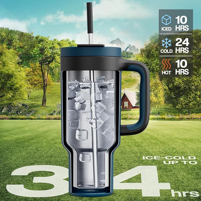 POWCAN 40 oz Tumbler with Handle, 2-in-1 Straw and Sip Lid, Dishwasher Safe - Image 2