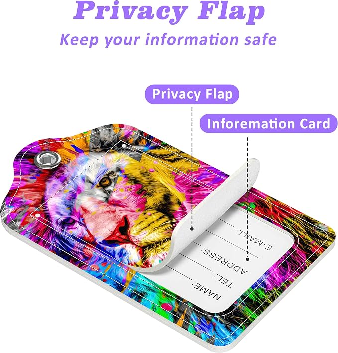 2 Pack Luggage Tags for Suitcase Colorful Abstract Lion Leather Stainless Steel - Image 3