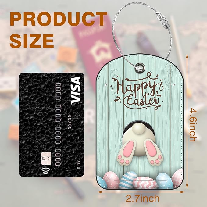 2 PCS Leather Luggage Tags for Suitcase Bunny Bottom and Easter Eggs Travel - Image 2