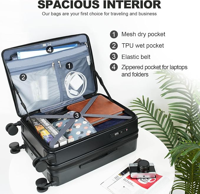 KROSER Carry On Luggage with Spinner Wheels & Built-in TSA Lock, Expandable Top - Image 3