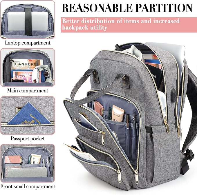 Travel Backpack for Women, 15.6 Inch Work Laptop Backpack, Water Resistant - Image 2
