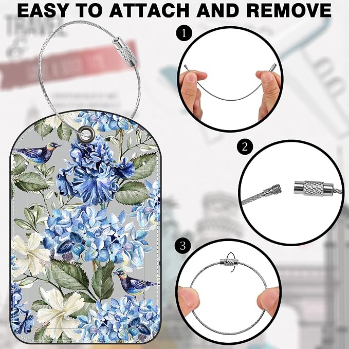 2 PCS Leather Luggage Tags for Suitcase Hibiscus Flowers Bird Travel Luggage Tag - Image 4