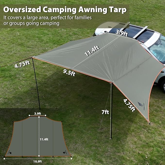 GEERTOP Large Car Side Camping Awning 19 x 11 ft SUV Canopy Tarp Waterproof - Image 3