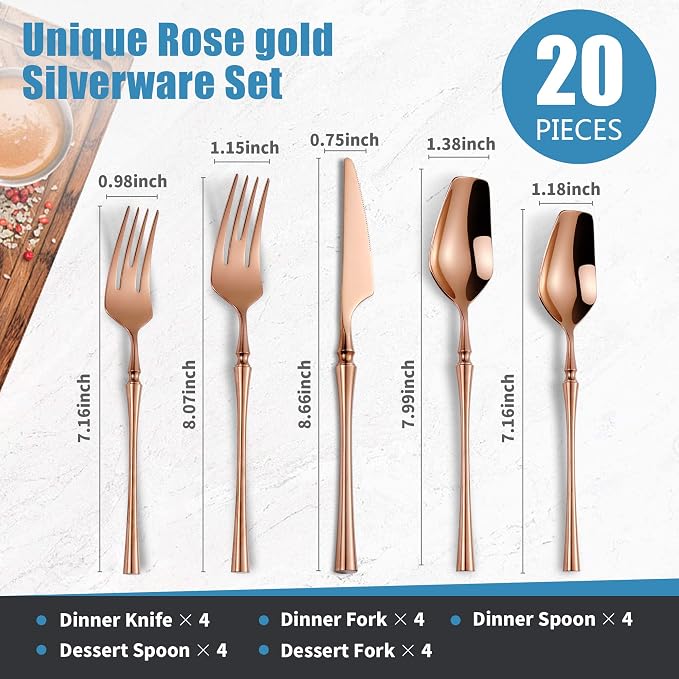 20-Piece Rose Gold Silverware Set - Image 2