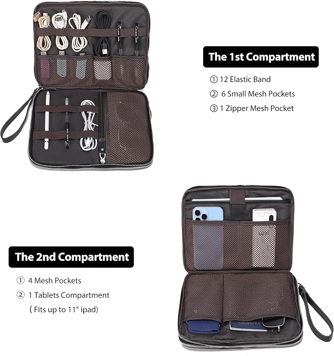 LANNSYNE Full Grain Leather Travel Cable Accessories Bag, Electronic Organizer - Image 4