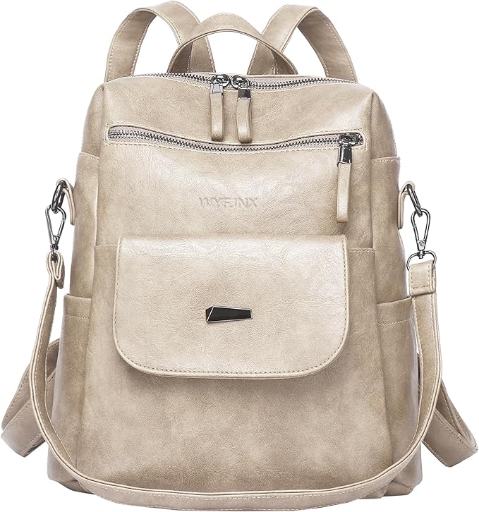 PU Leather Backpack Purse for Women Fashion Multipurpose Design Handbag Ladies by WYFJNX