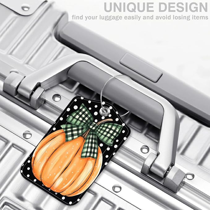 2 Pcs Pumpkin with Checkered Bow Luggage Tags - Image 5