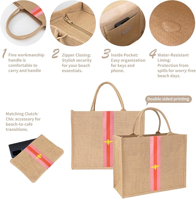 Large Beach Bag Jute Woven Tote - Image 3