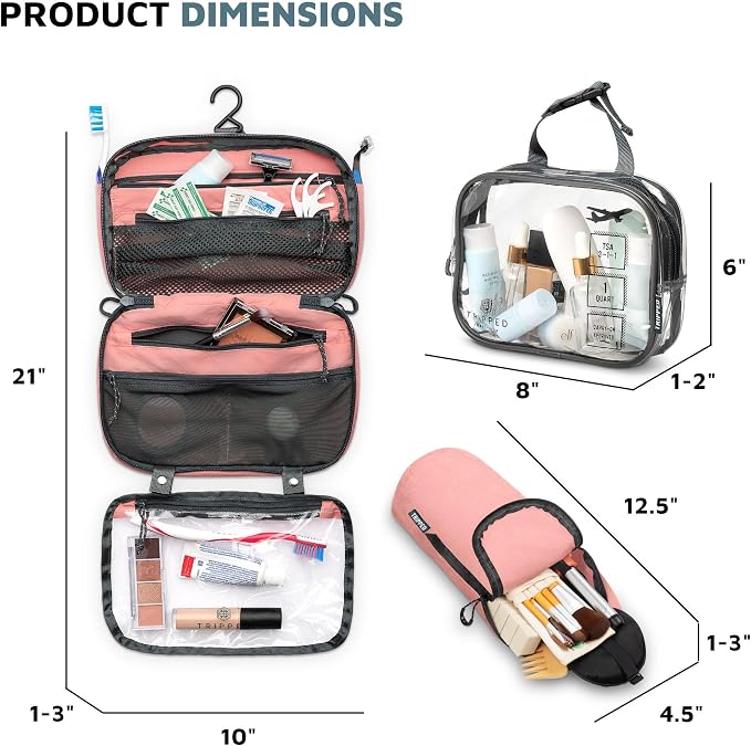 Toiletry Bag Kit Set: Hanging Travel Toiletry Bag + 311 TSA Cosmetic Liquid Bag - Image 3