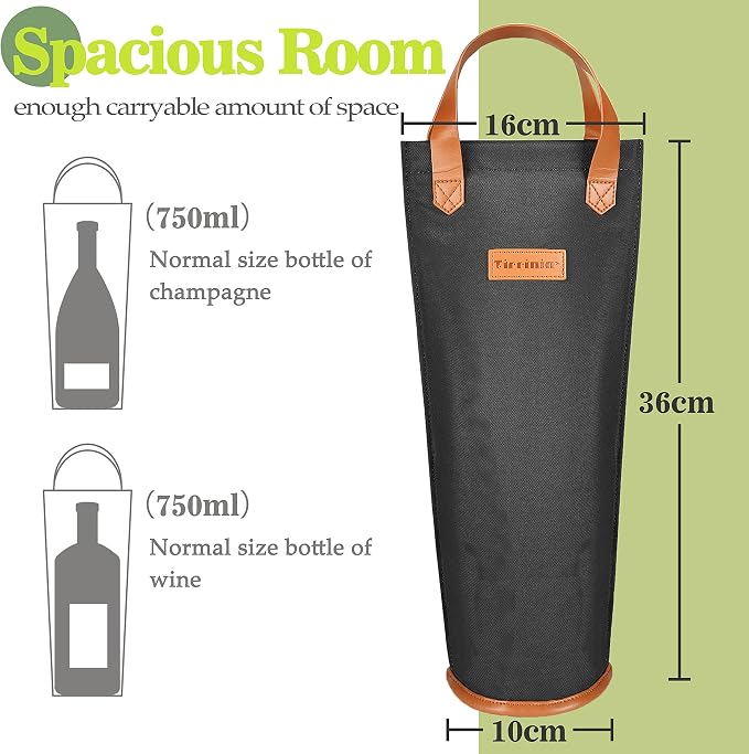 Tirrinia Single Wine Carrier Tote, Insulated Wine Cooler Bag - Image 2