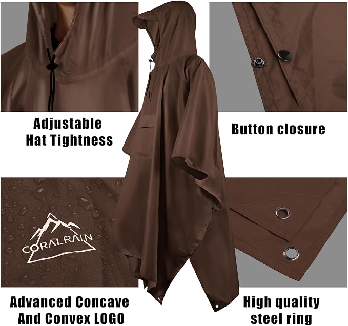 Coralrain Hooded Rain Poncho Lightweight Waterproof Unisex Raincoat Jacket - Image 3