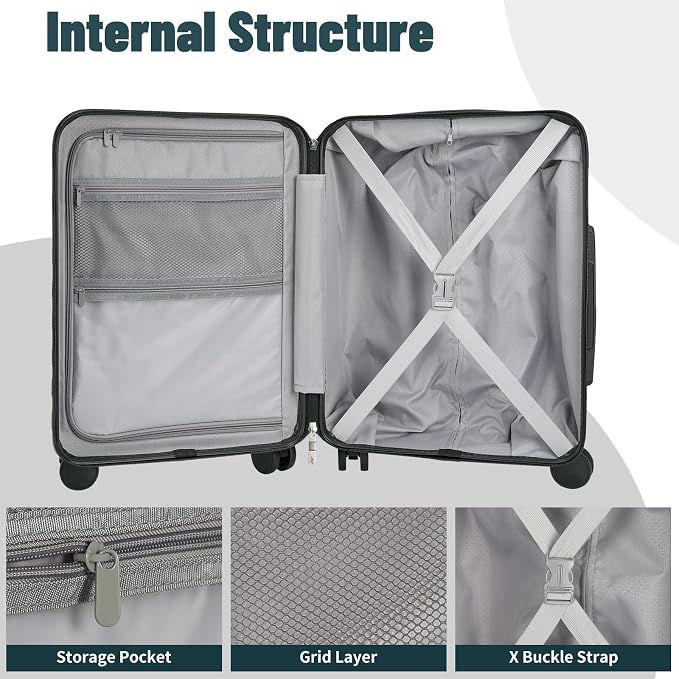 Lightweight Luggage with Spinner Wheels & YKK Zipper, 3-Piece Suitcase ABS+PC - Image 4