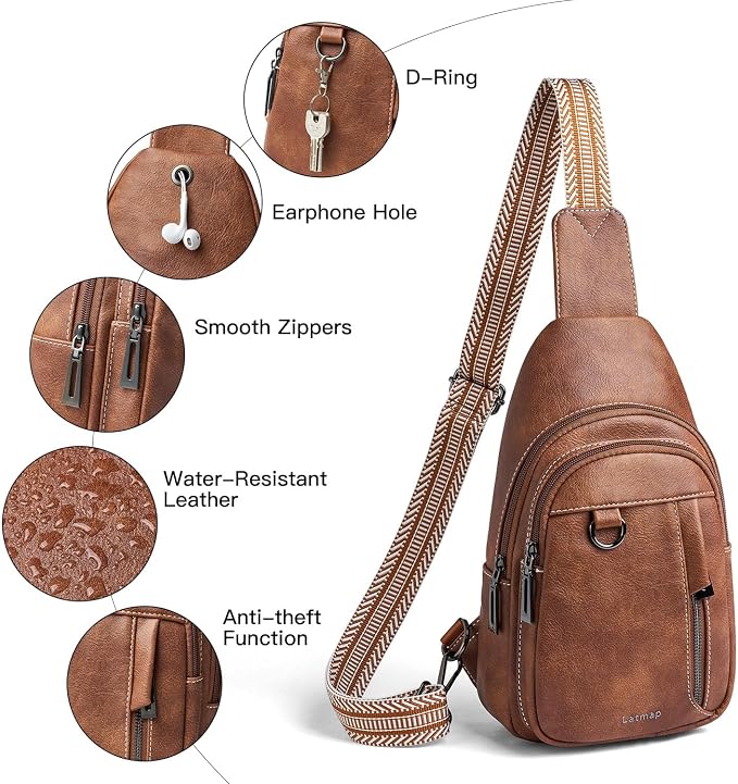 7L Sling Bag for Women Men Leather Small Sling Backpack Daypack Anti Theft - Image 4