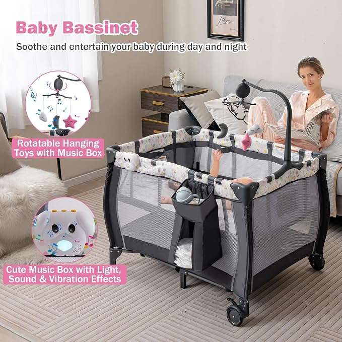 HONEY JOY Pack and Play, 3 in 1 Portable Baby Playard - Image 8