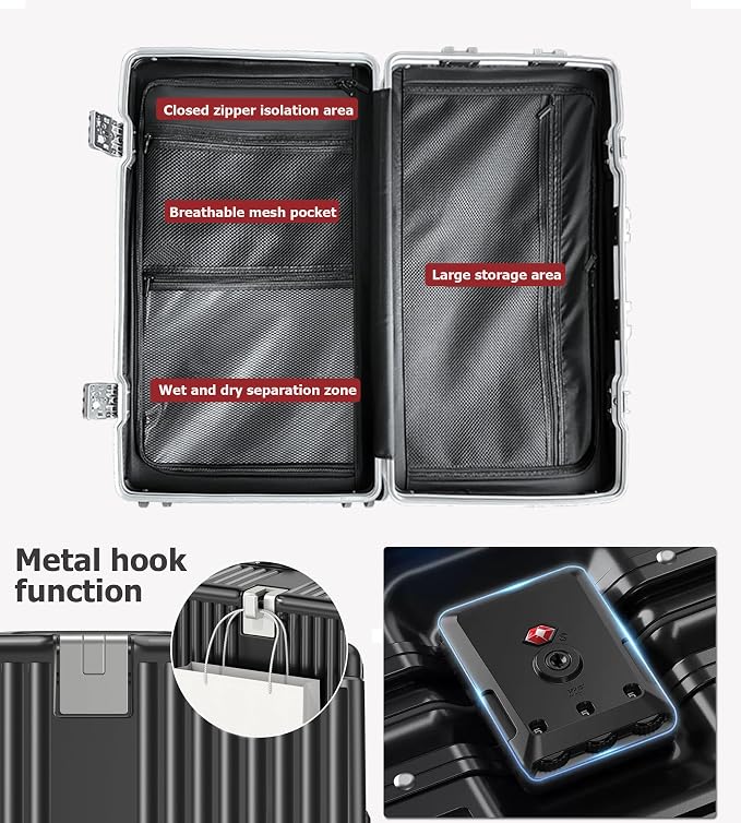 feilario 26in Super Large Captain Aluminum Frame Hardside Spinner Wheels Luggage - Image 3