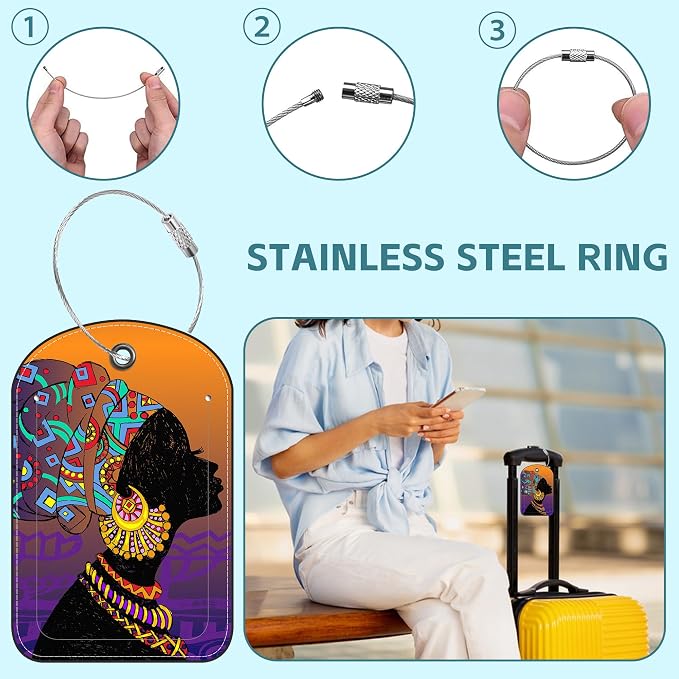 2 Pack Cute Luggage Tag for Suitcases African Girl Leather Luggage Tags - Image 3