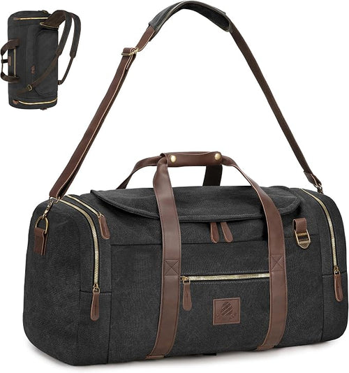 60L Travel Bags for Men, Nomad Canvas Duffle Bag Vintage Genuine Leather Travel by DensataTravelBag