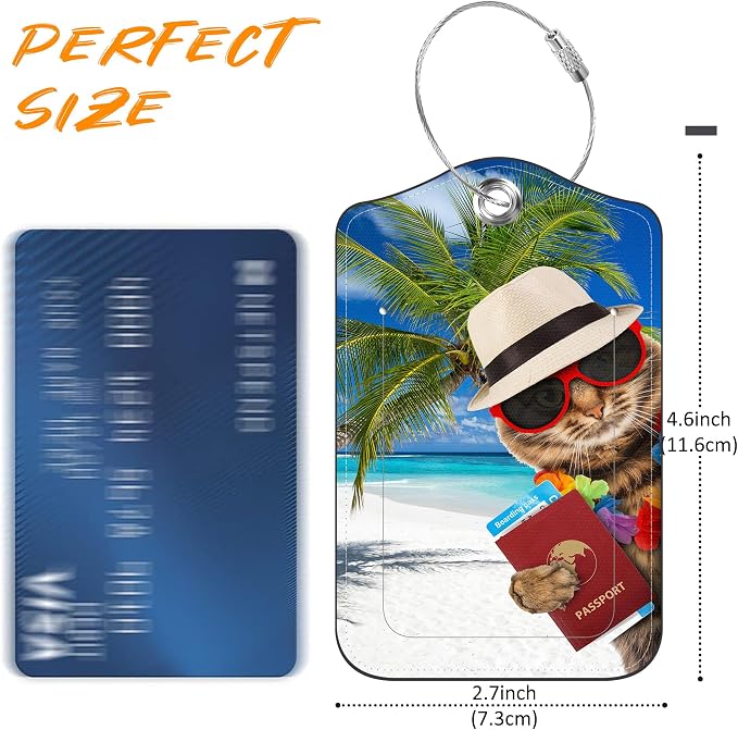 2 Pack Luggage Tag for Suitcase Funny Cat Passport Leather Travel Cruise - Image 2