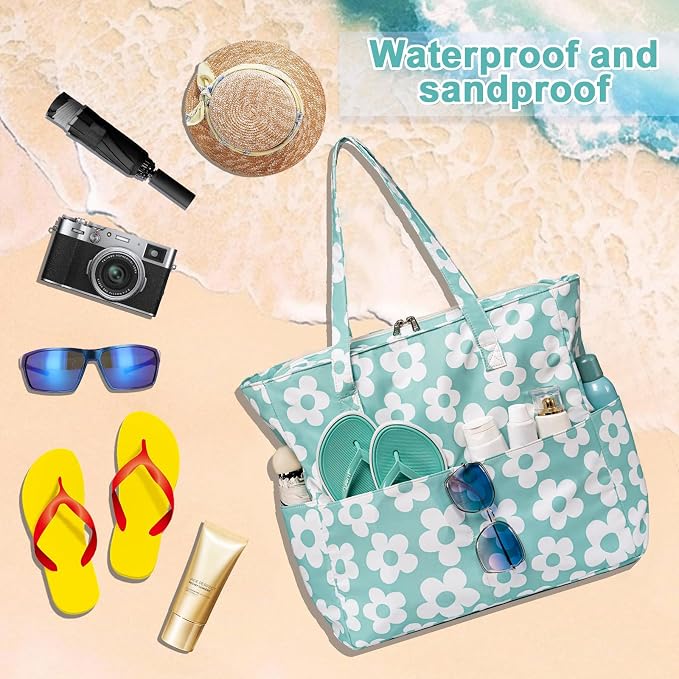 LEDAOU Large Beach Tote Bag Women Waterproof Sandproof Zipper Beach Tote Bag - Image 7