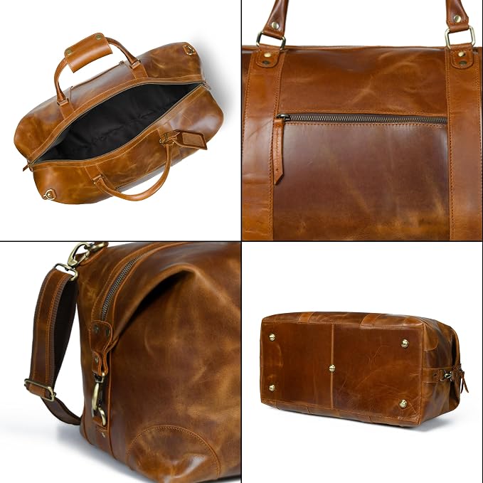 ELIZO Large Leather Duffle Bag For Men Women Big REAL FULL GRAIN Travel - Image 6