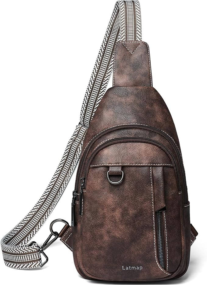 7L Sling Bag for Women Men Leather Small Sling Backpack Daypack Anti Theft by LATMAP