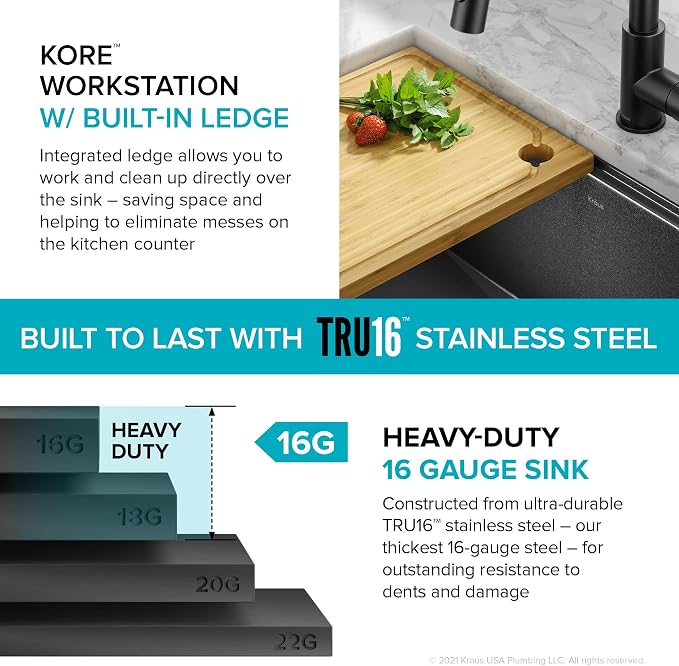 KRAUS Kore Workstation 27-inch Undermount 16 Gauge Black Stainless Kitchen Sink - Image 7