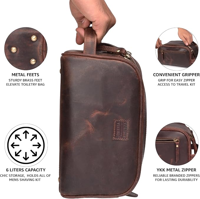 LEATHER VILLAGE Premium Leather Toiletry Travel Pouch - Image 5