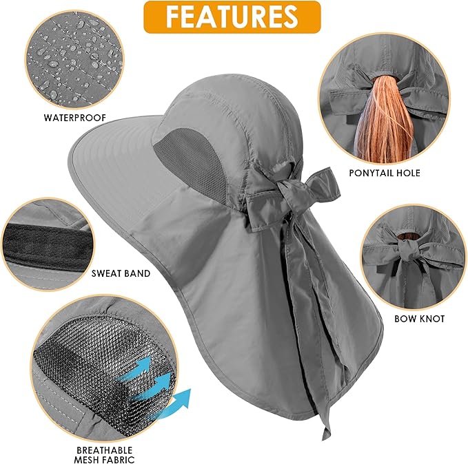 Womens Sun Hat UV Protection, Foldable Waterproof Wide Brim Bucket Hats - Image 6