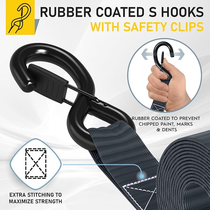 AUGO Heavy Duty Ratchet Straps & Soft Loops – Pack of 4 Extra Strong 1.5” by - Image 3
