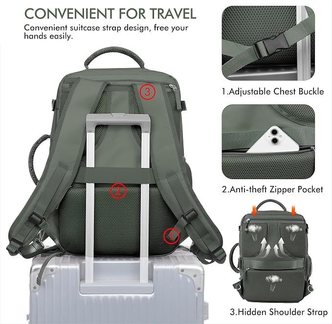 Beraliy Travel Backpack for Men Women, Carry On Backpack, 16 Inch Laptop - Image 7