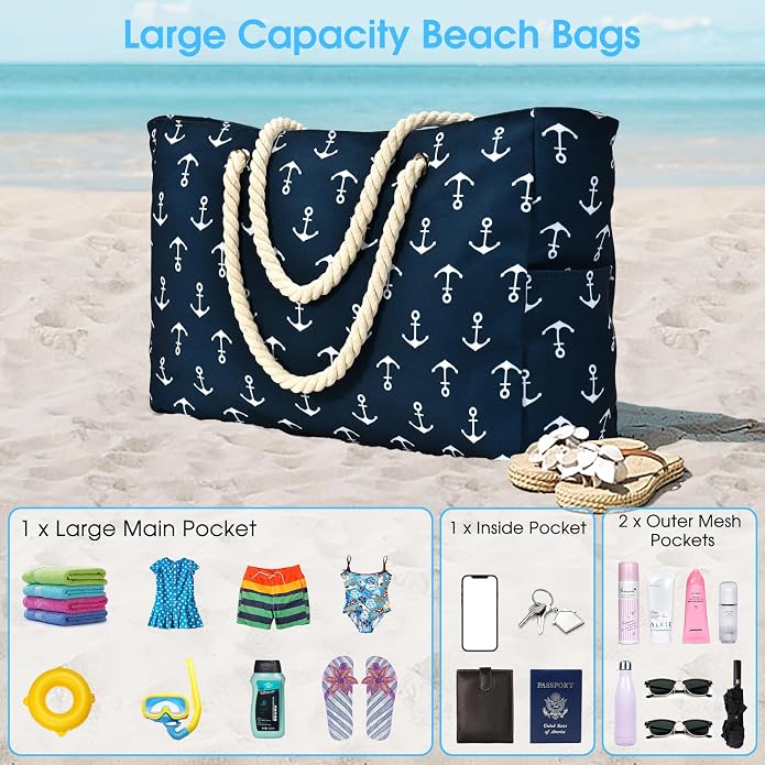 Becokan Beach Bag Large Beach Tote Bag - Image 7