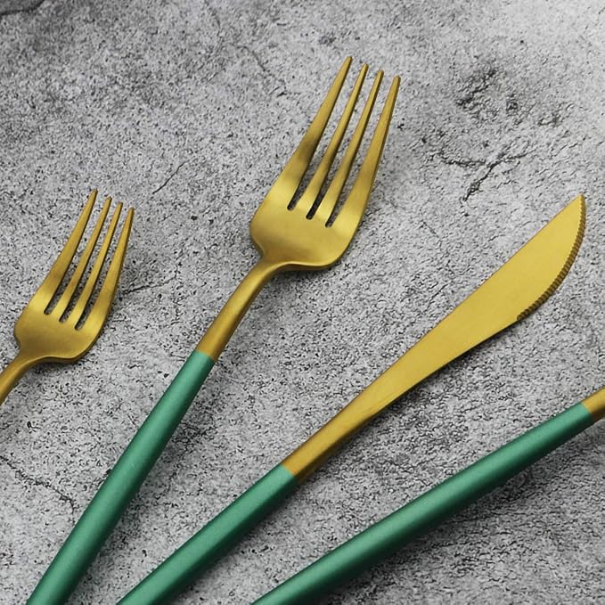 Green Handle Matte Gold Silverware, Gugrida 5-Piece 18/10 Stainless Steel - Image 8
