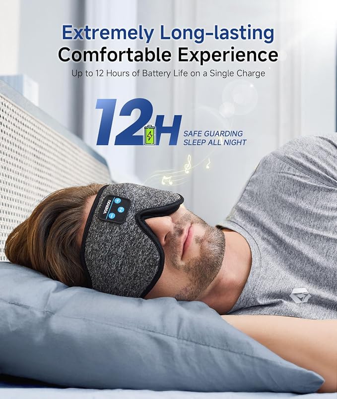 Voerou Sleep Mask with Bluetooth Headphones, Zero Pressure Wireless Sleeping - Image 5
