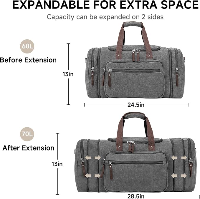Canvas Expandable Duffle Bag for Men Traveling, Luggage Travel Bag Weekender - Image 3
