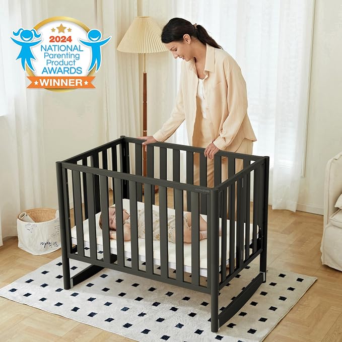 EvoNook 6-in-1 Convertible Mini Crib, 100% New Zealand Solid Wood, 4 Adjustable - Image 3