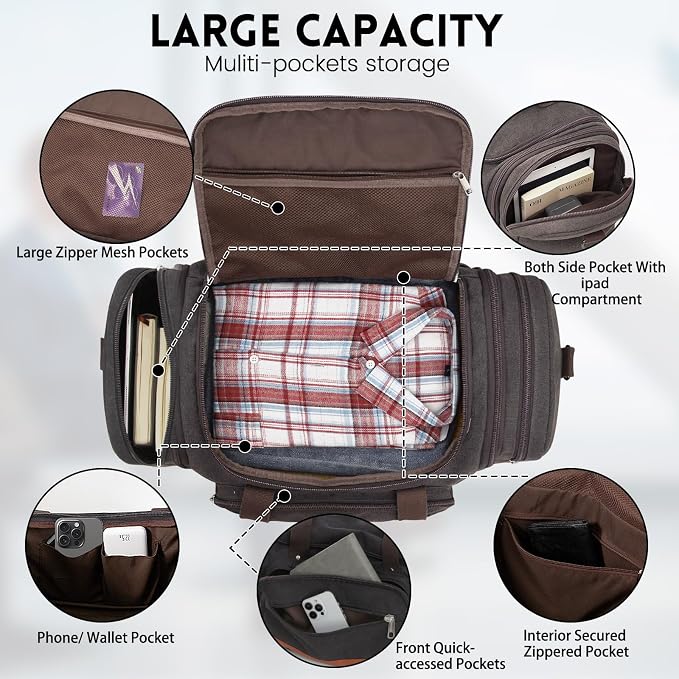 Men'S Duffle Bag For Travel, Expandable Canvas Duffel Bags Overnight Weekend - Image 4