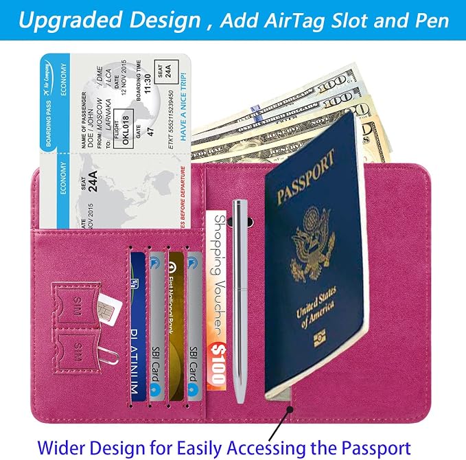 Airtag Passport Holder Cover Wallet Travel Essentials RFID Blocking Leather - Image 3