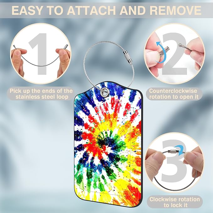 2 Pack Luggage Tags for Suitcases Colorful Rainbow Tie Dye Leather Luggage Tags - Image 4